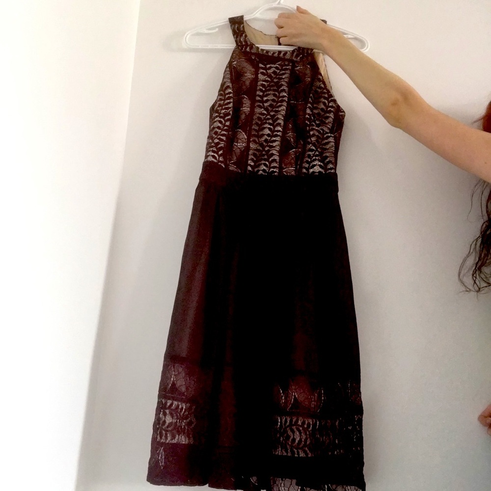Dark red lacy halter dress